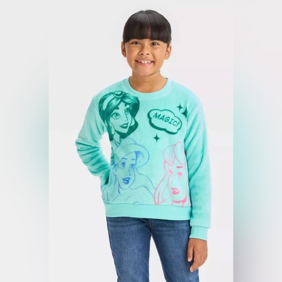 Disney 100 Girls Princess Crewneck Sweatshirt, Size XL, Ariel, Jasmine, Aurora - Picture 2 of 8